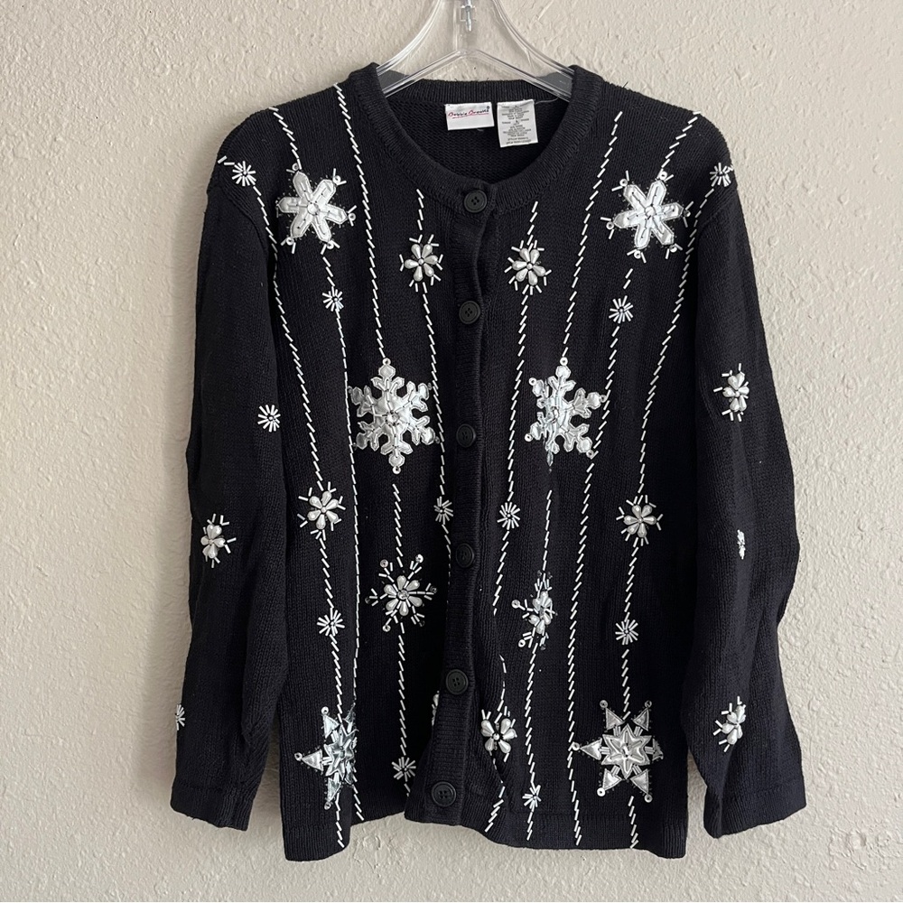 Bobbie Brooks snowflake button down sweater